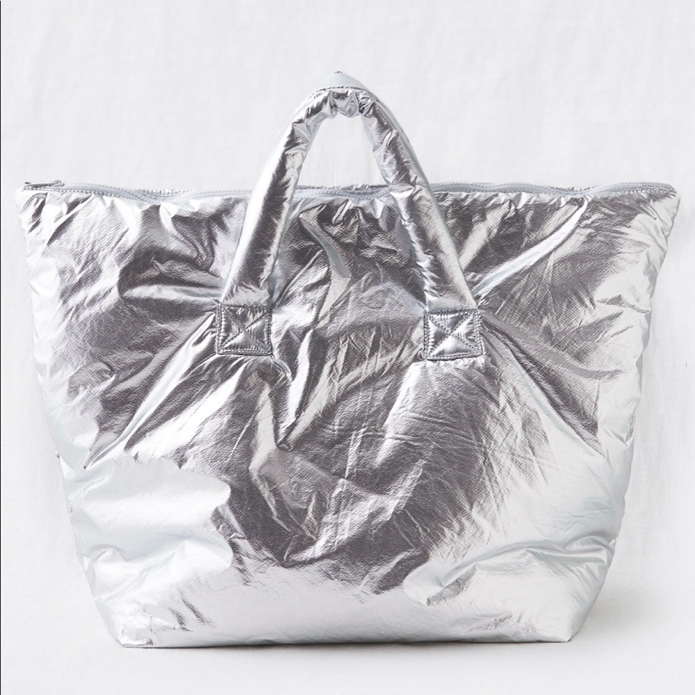 Aerie silver puffy tote